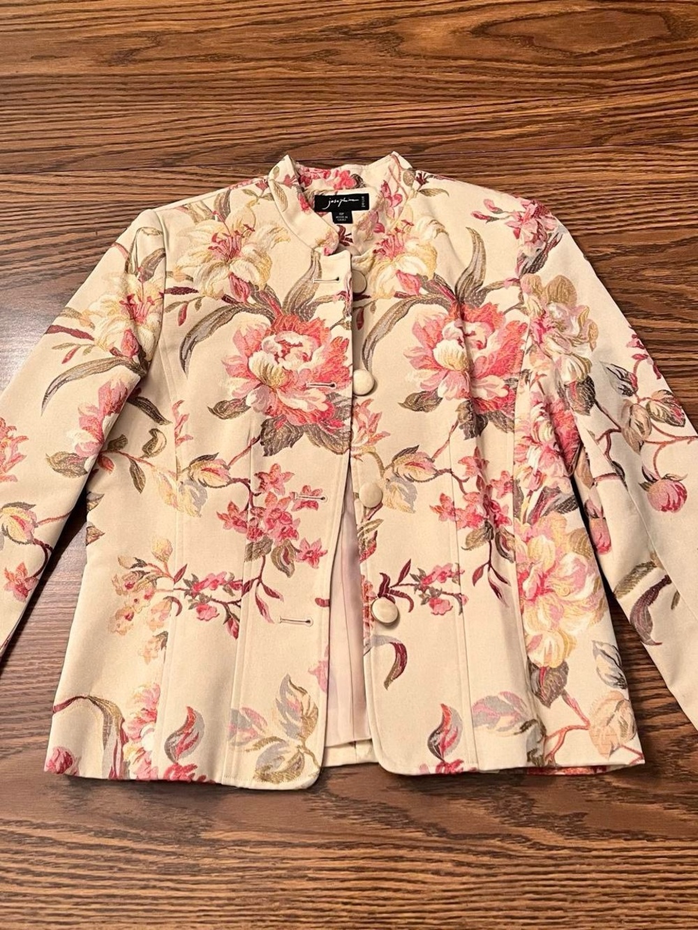 Vintage 1990s Josephine Elegant Floral Cream Jacket with Pink Accents Size 10